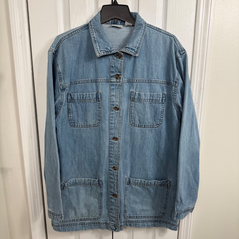 Vintage 90s Cabin Creek Denim Chore Jacket Womens L Barn Coat Oversized Utility